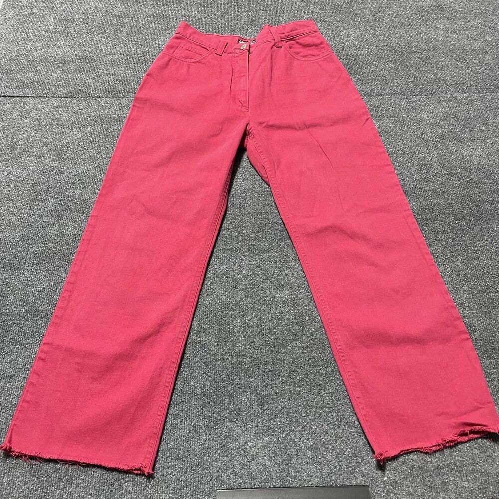 Salvatore Ferragamo Jeans Womens 6 Red Straight Leg Frayed Hem Made Italy Pants